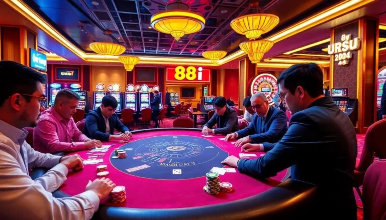 Players enjoying intense poker action at 88i nhà cái’s luxurious casino.