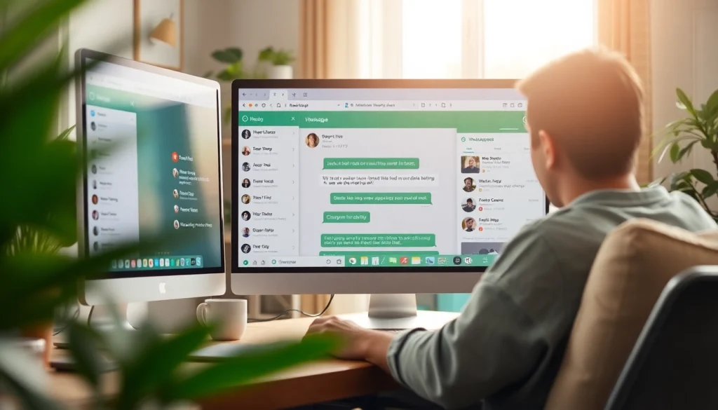 展示消息功能的 WhatsApp Web 界面，体现快连官网在现代工作区的用户友好设计。
