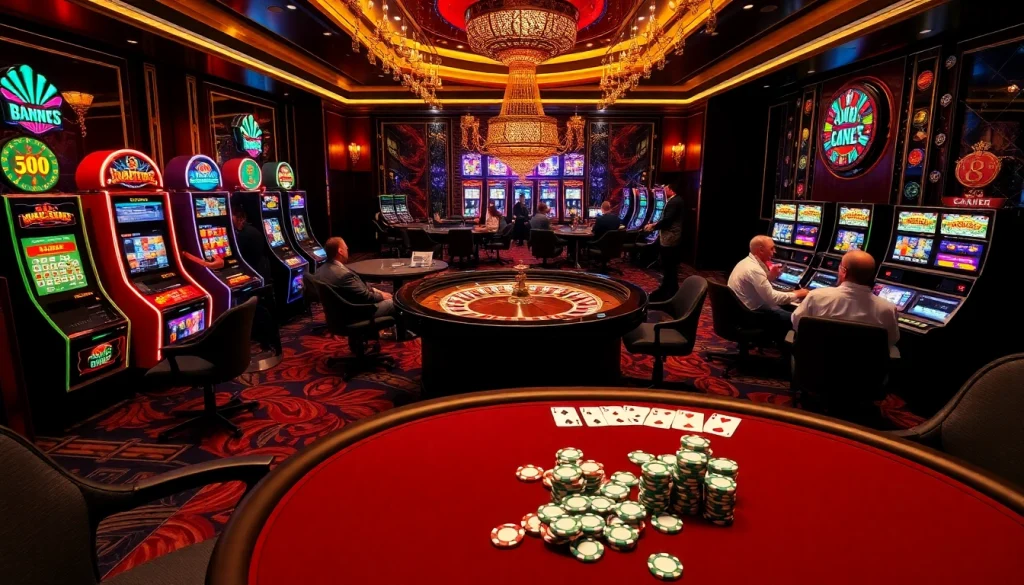 Engaging scene at 222bd one casino with roulette table and vibrant slots.