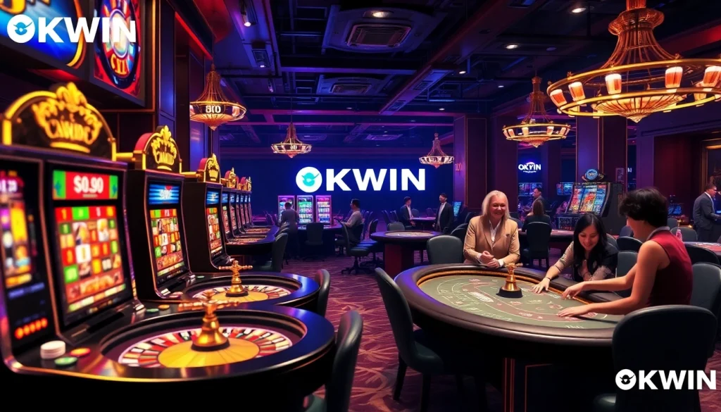 Experience the thrilling atmosphere of OKWIN with vibrant casino games and engaging players.
