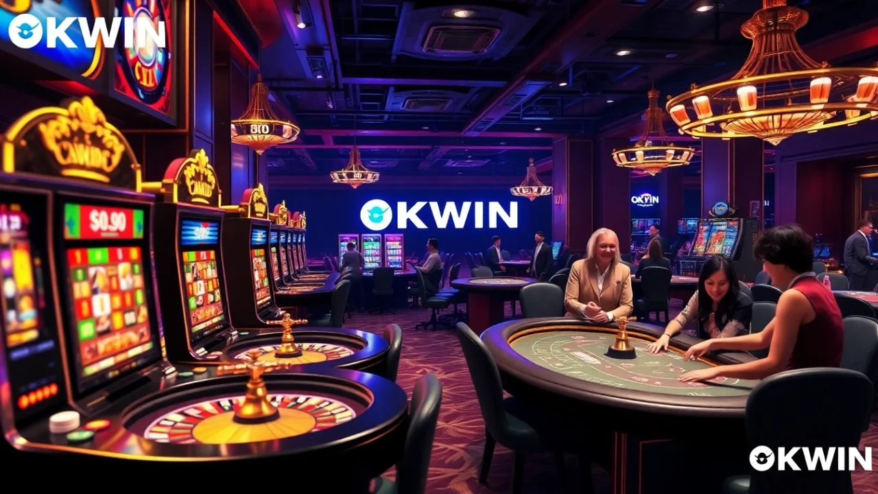 Experience the thrilling atmosphere of OKWIN with vibrant casino games and engaging players.