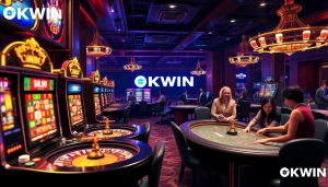Experience the thrilling atmosphere of OKWIN with vibrant casino games and engaging players.