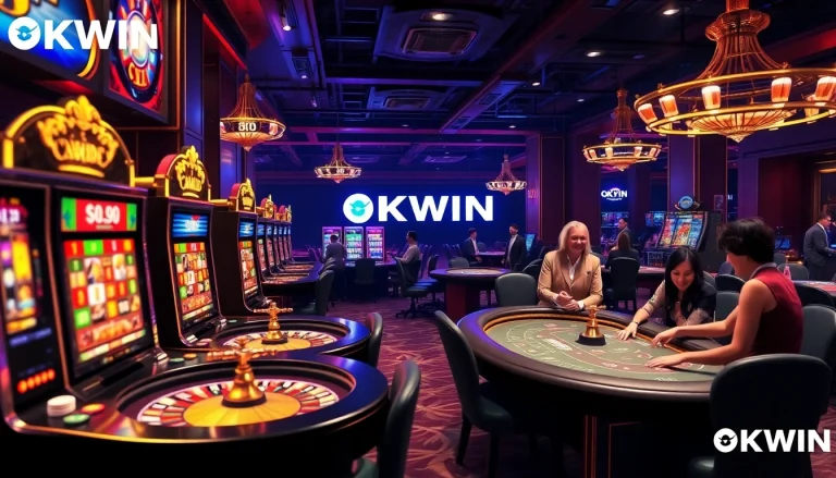 Experience the thrilling atmosphere of OKWIN with vibrant casino games and engaging players.