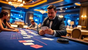 에볼루션 바카라 게임을 즐기는 생생한 현장과 세련된 분위기를 보여준다.