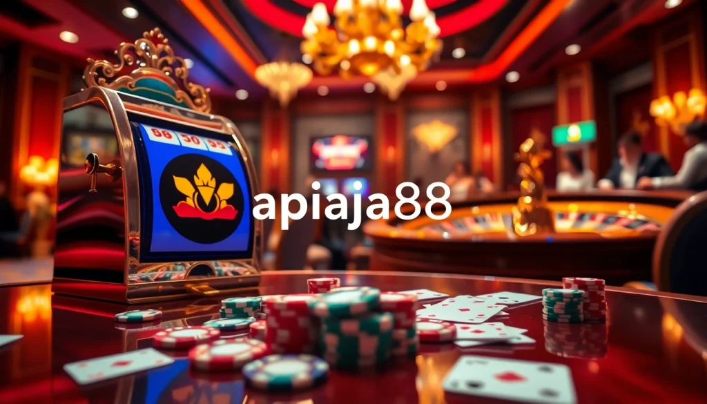 Experience excitement at slot apiraja88 casino with vibrant visuals of games and players.