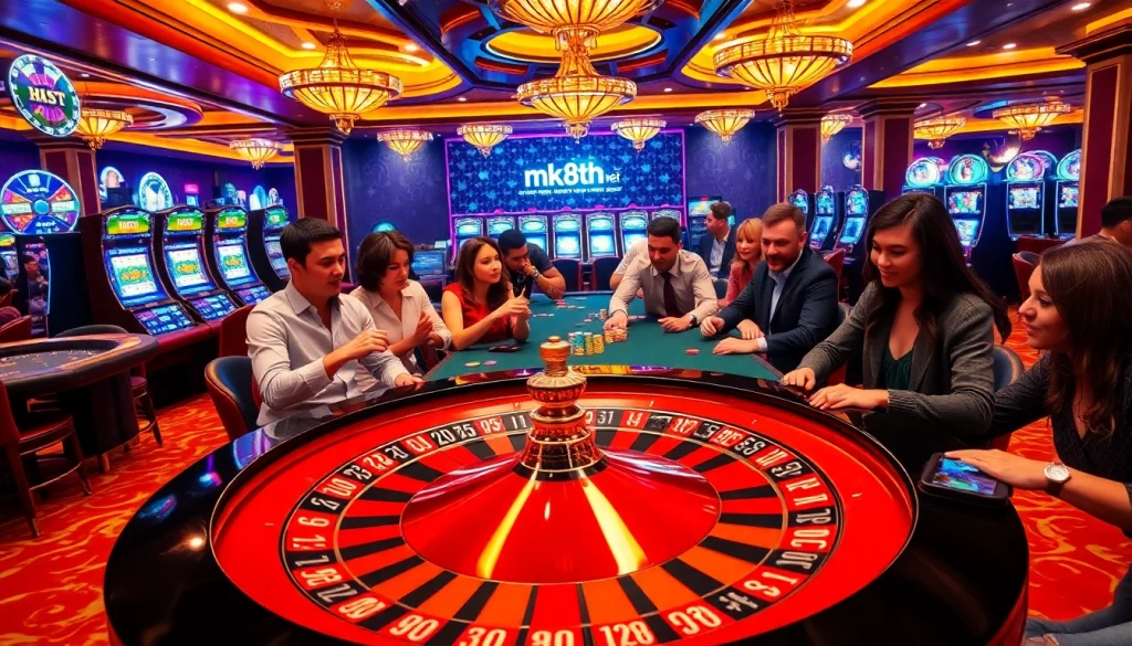 Players placing bets at the mk8th.net casino, capturing excitement and luxury in gambling.