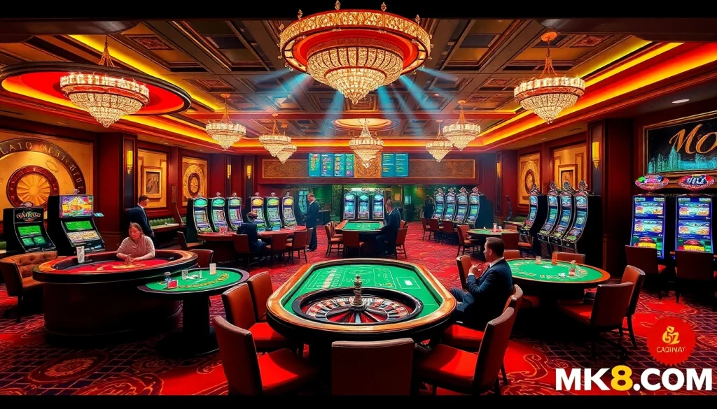 Experience the thrill of gambling at MK8.COM, featuring engaging casino tables and vibrant slot machines.