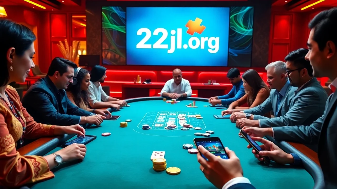 Engaging online poker scene at 22jl org, featuring vibrant chips and players immersed in gaming.