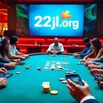 Engaging online poker scene at 22jl org, featuring vibrant chips and players immersed in gaming.