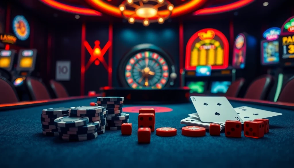 Engaging view of a glamorous casino with gilajp gaming tables and vibrant slot machines.